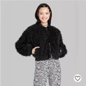 Wild fable black furry cropped jacket size XS
